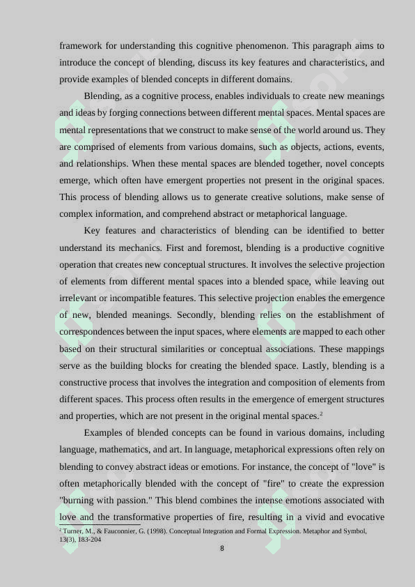 BLEND, INPUT, CROSS-DOMAIN CONCEPTS OF CONCEPTUAL INTEGRATION 8