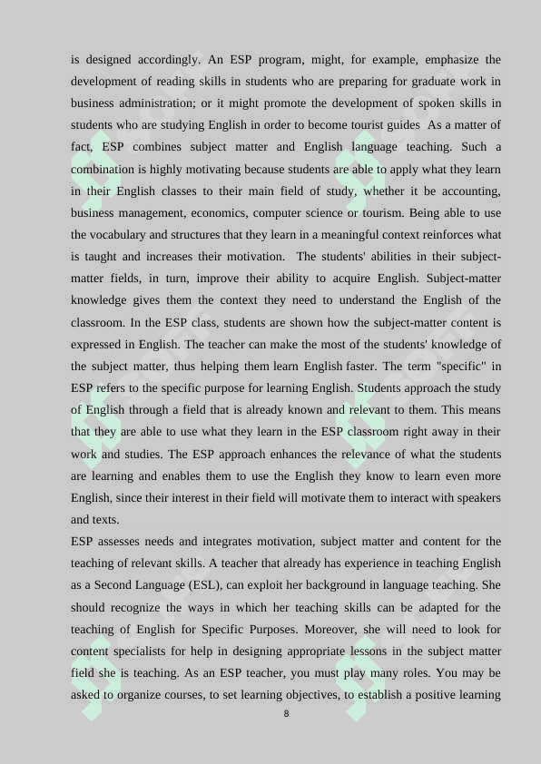 A PRACTICAL APPROACH TO TEACHING EXPOSITORY WRITING TO ESP STUDENTS 8