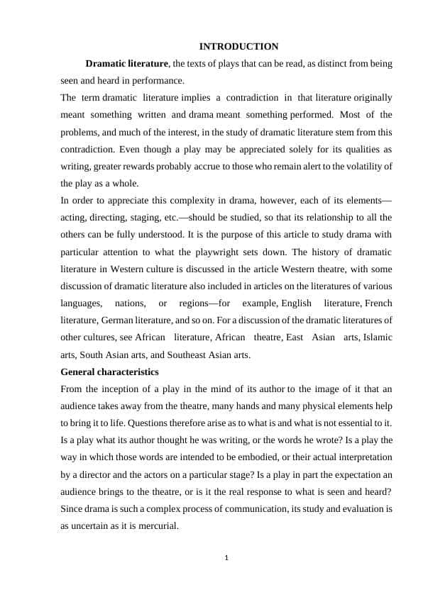 The role of English drama in the World Literature.