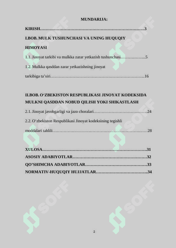 MULKNI QASDDAN NOBUD QILISH YOKI SHIKASTLASH UCHUN JAVOBGARLIK 2