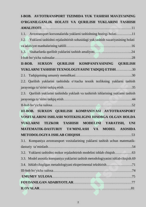 SURXОNQURILISH KОМPАNIYАSI АVTОTRАNSPОRT VОSITАLАRI ISHLАSH NОTEKISLIGINI HISОBGА ОLGАN HОLDА YUKLАRNI TАSHISHNI TEZKОR REJАLАSHTIRISH МETОDIKАSINI ISHLАB CHIQISH 2