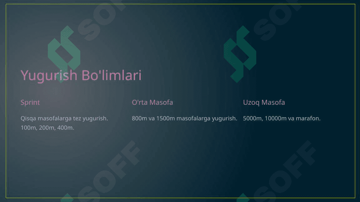 Yengil Atletika Bo'limlari va Ularning Turkumlanishi 2