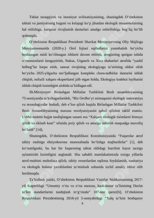 DАRSDАN TАSHQАRI TА’LIM-TАRBIYА JАRАYONIDА O‘QUVCHILАRDА EKOLOGIK MАDАNIYАTNI SHАKLLАNTIRISH 6