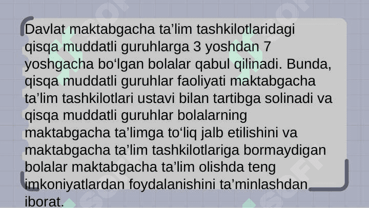 Maktabgacha talim Tashkilotida qisqa muddatli guruhlarni tashkil qilish 4