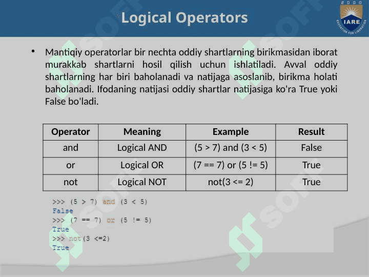 operators in python 4