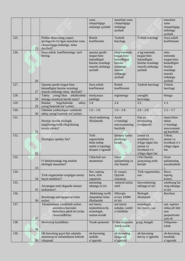 Davolash ishi test (javoblari bilan) 8