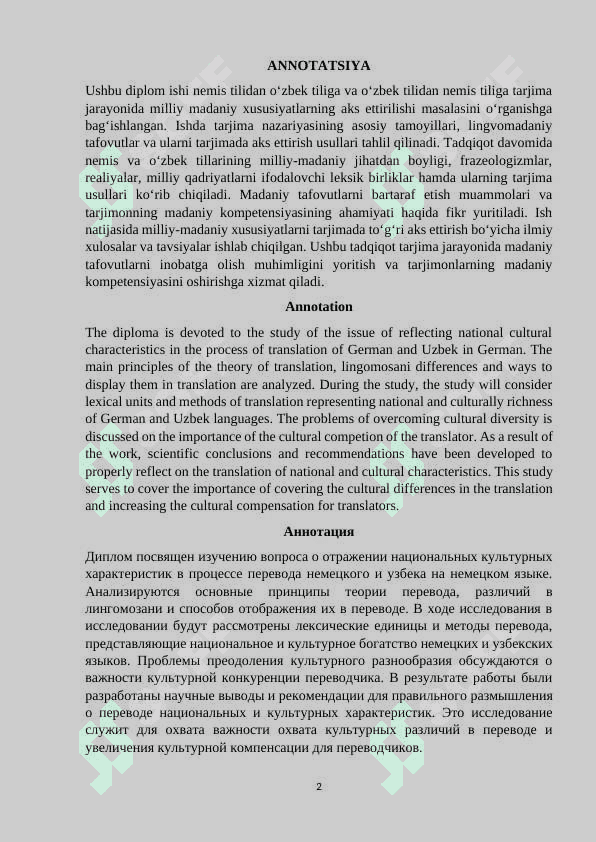 Nemis tilidan o'zbek tiliga va o'zbek tilidan nemis tiliga tarjima qilishda milliy madaniy xusiyatlar 2