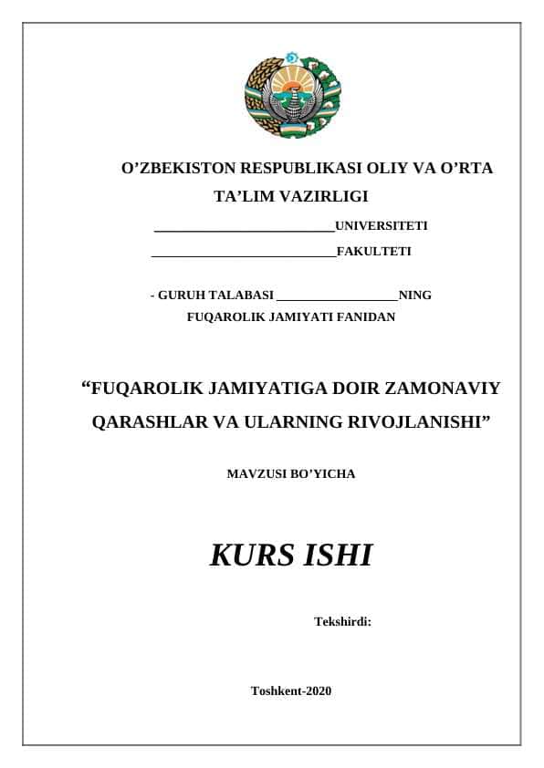 kurs ishi fuqarolik jamiyati fanidan