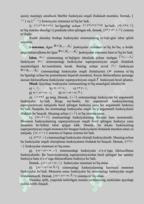 TO‘LIQ VA YOPIQ FUNKSIYALAR SISTEMALARI. POST TEOREMASI VA UNING NATIJALARI 2