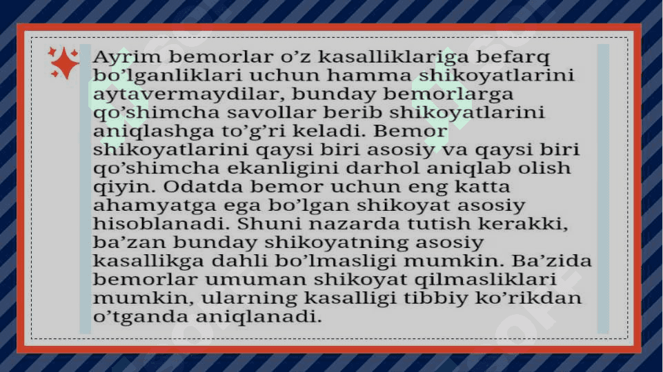 Bemorlarni shifokor ko'rigiga va instrumental tekshiruvlarga tayyorlash 6