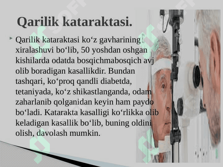 KEKSA VA QARIYALAR KO’Z , QULOQ A’ZOLARI KASALLIKLARI KECHISHINING O’ZIGA XOS XUSUSIYATLARI 3