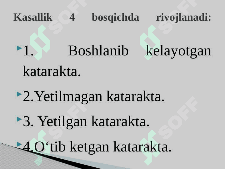 KEKSA VA QARIYALAR KO’Z , QULOQ A’ZOLARI KASALLIKLARI KECHISHINING O’ZIGA XOS XUSUSIYATLARI 4