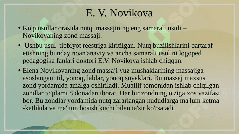E.V.Novikova usuli bo’yicha logopedik massajni o’tkazish texnologiyasi 3