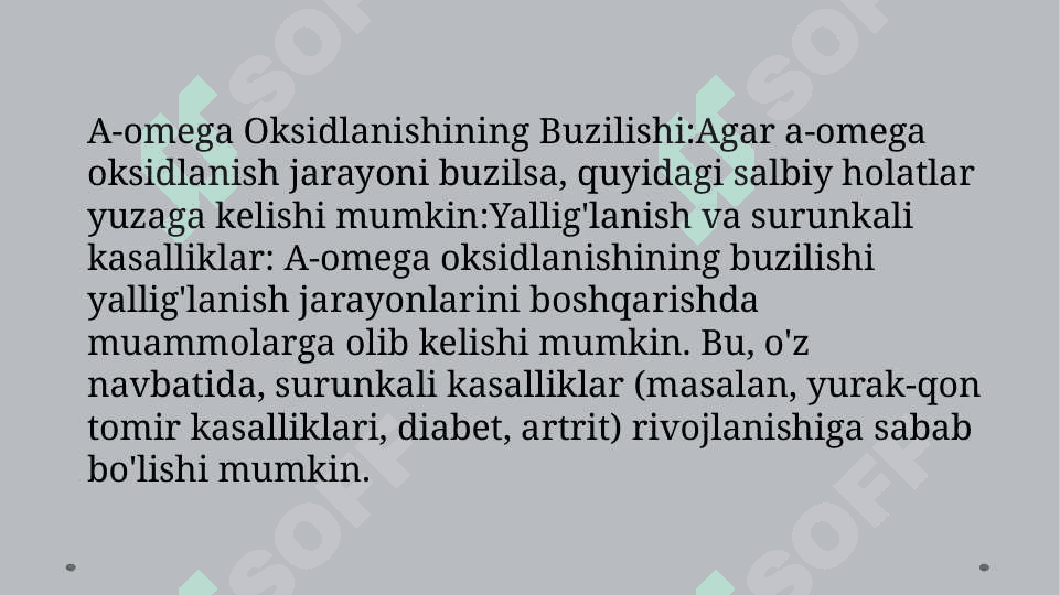 YOG’ KISLOTALARINI a-OMEGA OKSIDLANISHI AHAMIYATI , BUZILISHLARI 7