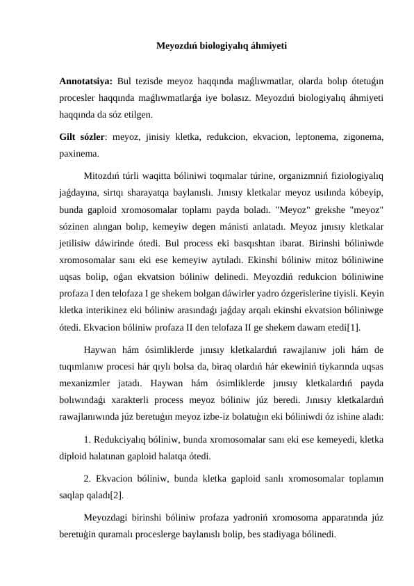 Meyozdıń biologiyalıq áhmiyeti