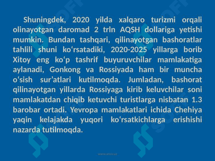 XALQARO TURIZM VA O‘ZBEKISTONDA TURIZMNI RIVOJLANTIRISHNING BA’ZI MASALALARI 5