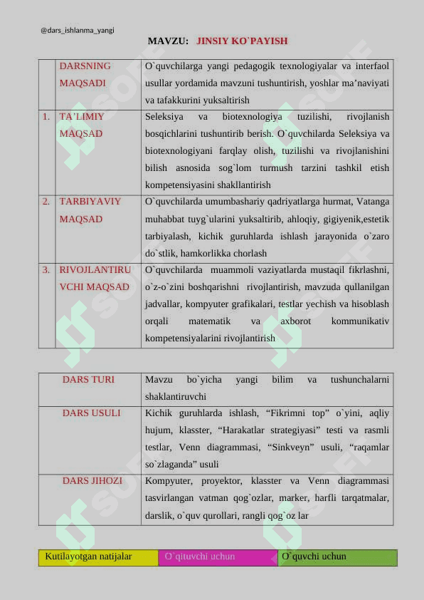 9-BIOLOGIYA MAVZU:   JINSIY KO`PAYISH 2