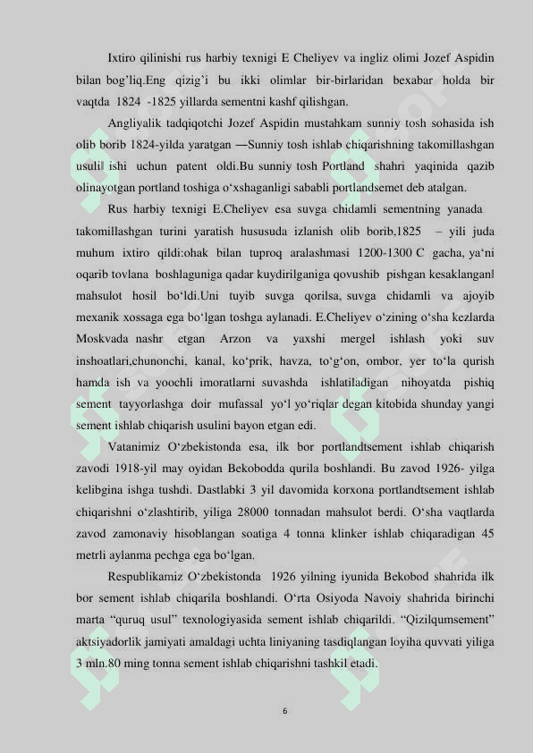 Giltuproqli sement ishlab chiqarish korxonasini loyihalash 6