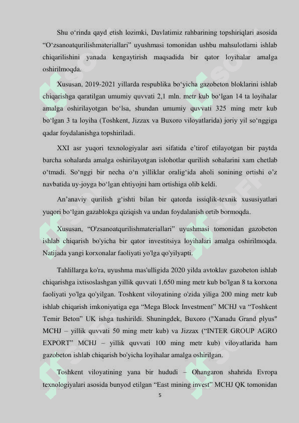 Individual qurilish uchun devorbob bloklar ishlab chiqarish korxonasini loyihalash 5