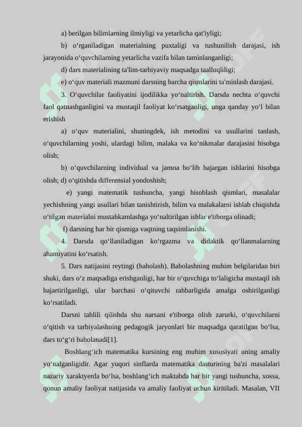 BOSHLANG‘ICH SINFLARDA MATEMATIKA DARSLIGI USTIDA IJODIY ISHLASH VA DARSLIK TAHLILINI AMALGA OSHIRISH METODIKASI (3-SINF MISOLIDA) 6