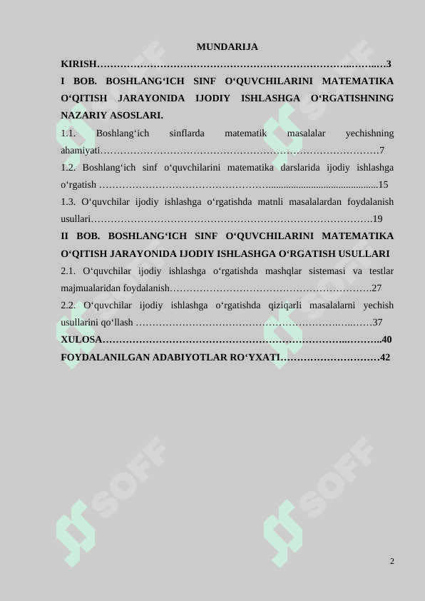 BOSHLANG‘ICH SINFLARDA MATЕMATIKADAN O‘QUVCHILARNI IJОDIY ISHLASHGA O‘RGATISH MЕTОDIKASI(1-SINF MISOLIDA) 2