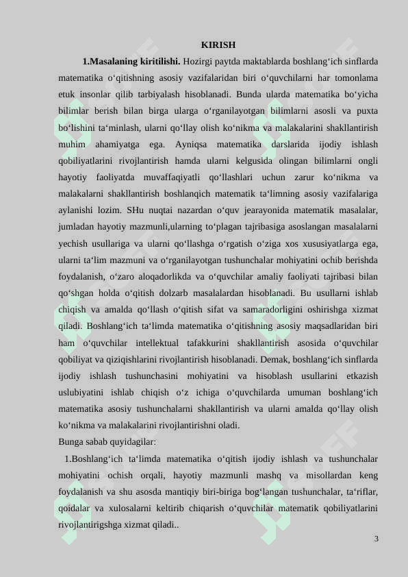 BOSHLANG‘ICH SINFLARDA MATЕMATIKADAN O‘QUVCHILARNI IJОDIY ISHLASHGA O‘RGATISH MЕTОDIKASI(1-SINF MISOLIDA) 3