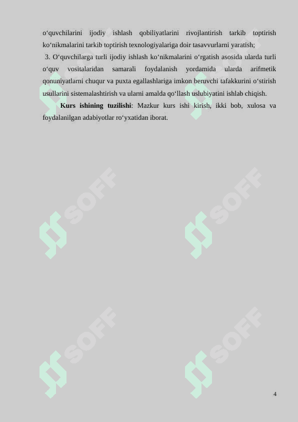Boshlang‘ich sinflarda matematikadan o‘quvchilarning ijodiy ishlashga o‘rgatish metodikasi (2-sinf misolida)” 4