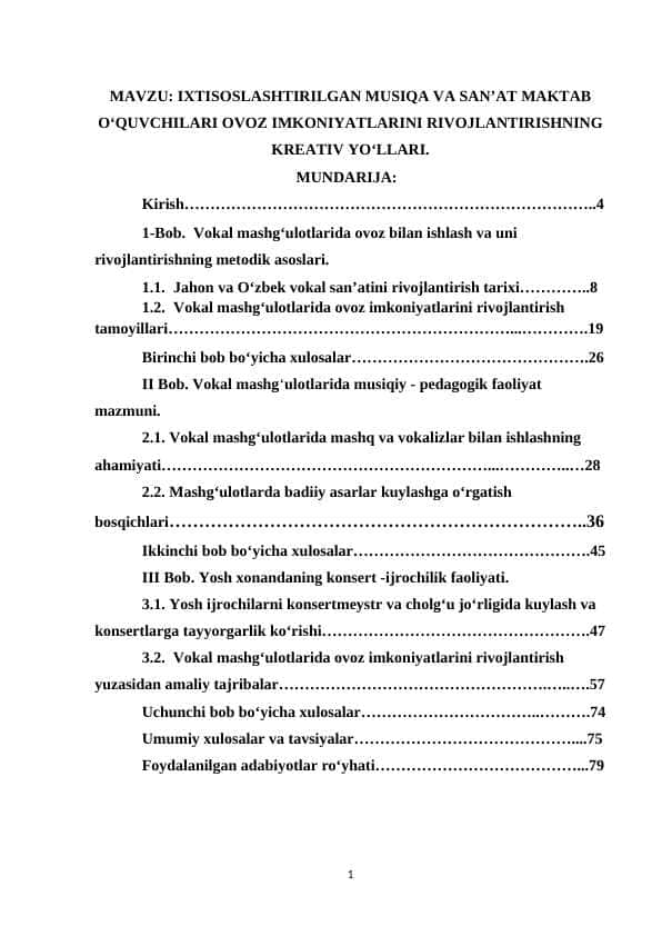 IXTISОSLАSHTIRILGАN MUSIQА VА SАN’АT MАKTАB О‘QUVCHILАRI ОVОZ IMKОNIYАTLАRINI RIVОJLАNTIRISHNING KREАTIV YО‘LLАRI
