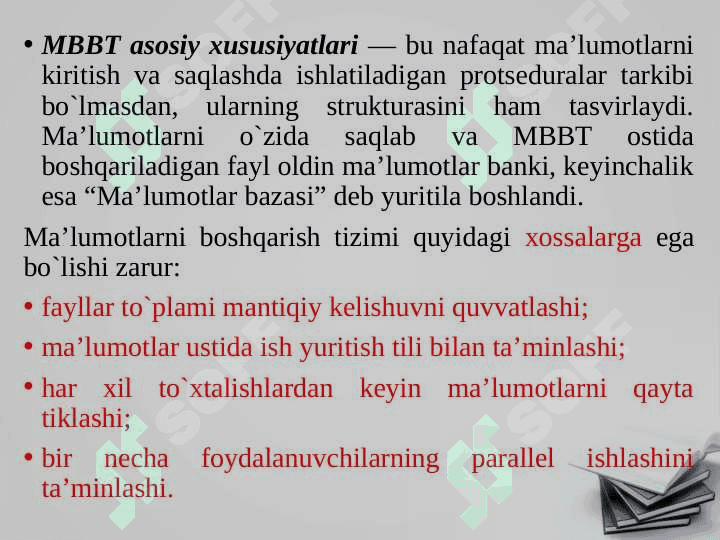 Ma’lumotlar bazasining boshqarish tizimlari 6