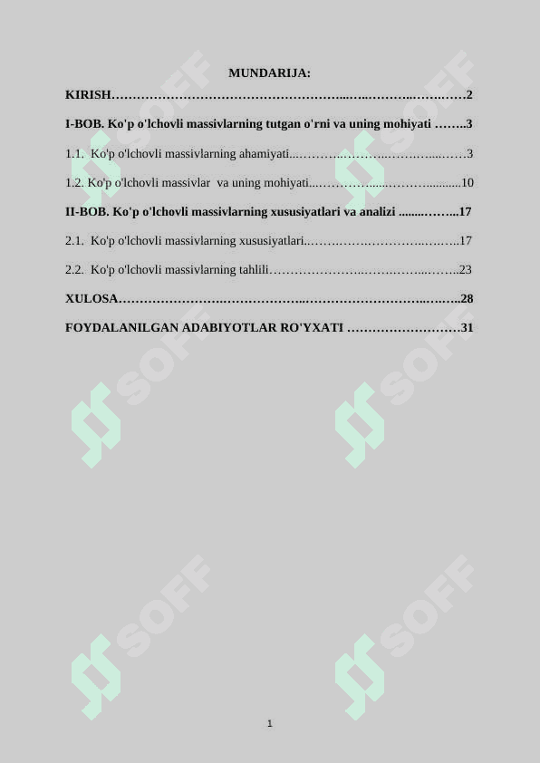 Ko'p o'lchovli massivlarning xususiyatlari va analizi  Kurs ishi 2