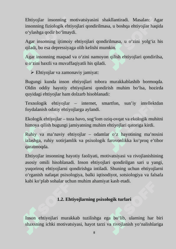 Asosiy ehtiyojlar va meta- ehtiyojlar, ularning turlari 8