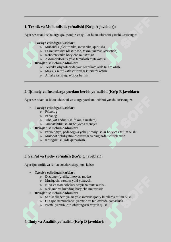 Kasbga yo'naltirish test 2