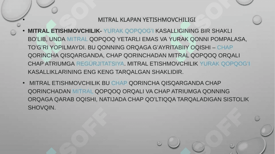 Revmatik isitma simptamotologiyasi . Mitral klapan nuqsonlari . Mitral klapan yetishmovchiligi va stenozi . Diagnostikasi . Davolash asosiy prinsiplari . Aortal klapan nuqsonlari simptomatologiyasi . Aortal klapan yetishmovchiligi va stenozi 7