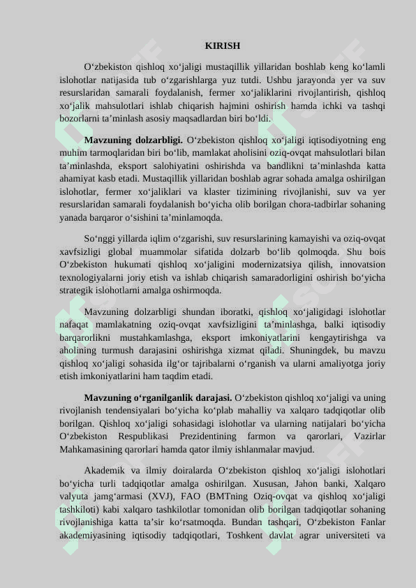 O‘ZBEKISTON QISHLOQ XO‘JALIGIDA AMALGA OSHIRILAYOTGAN ISLOHOTLAR 2