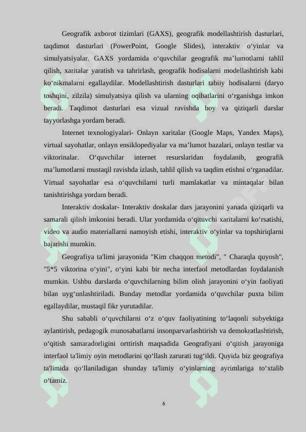 GЕОGRАFIYА TА'LIMIDА INNОVАTSIОN TЕXNОLОGIYАLАR VА INTЕRАKTIV XАRITАLАRDАN FОYDАLАNISH qo'llanma.docx 6