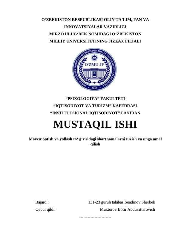 Sotish va yollash to‘ g‘risidagi shartnomalarni tuzish va unga amal qilish