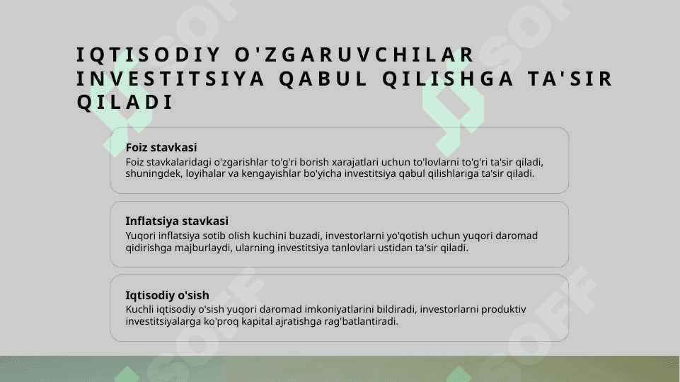 Investisiyalar dinamikasini belgilovchi foiz stavkasidan boshqa omillar. akselerator modeli 4