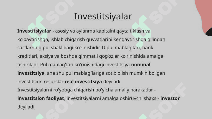 Investitsiya siyosatining asosiy yo’nalishlari 3