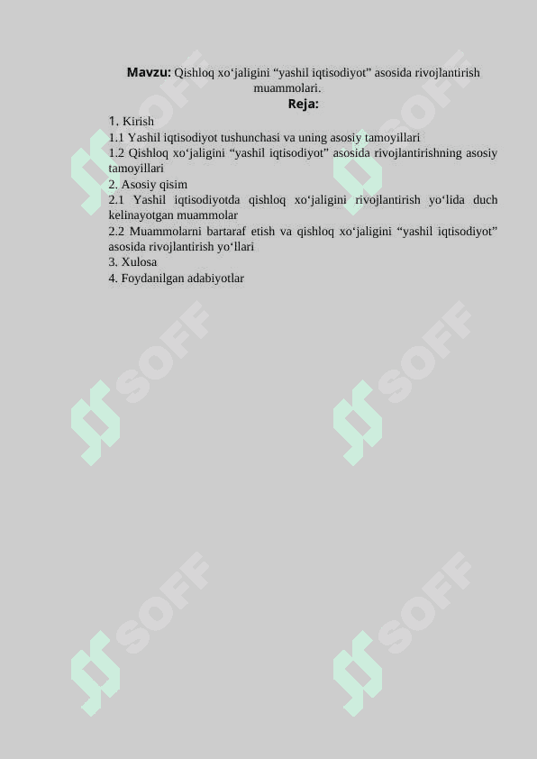 Qishloq xo‘jaligini “yashil iqtisodiyot” asosida rivojlantirish muammolari 2