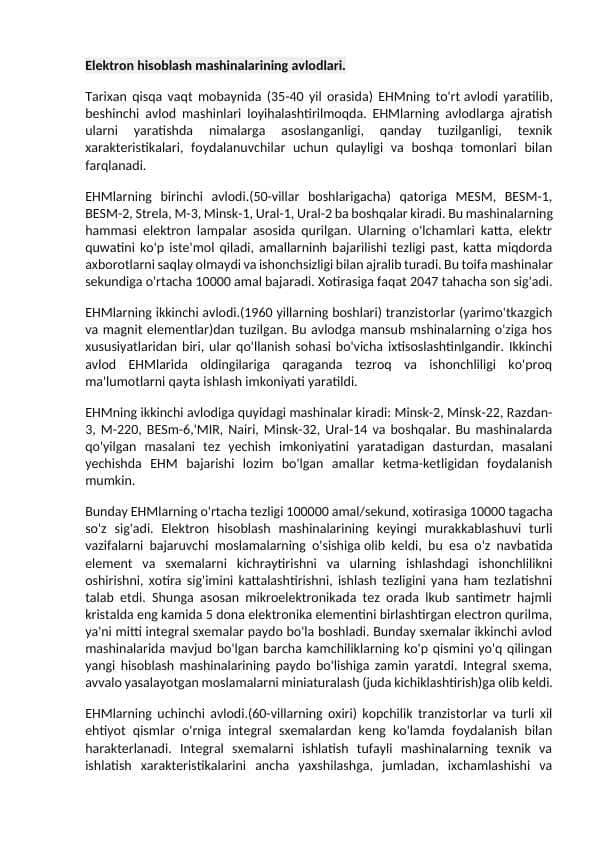 Elektron hisoblash mashinalarining avlodlari 1