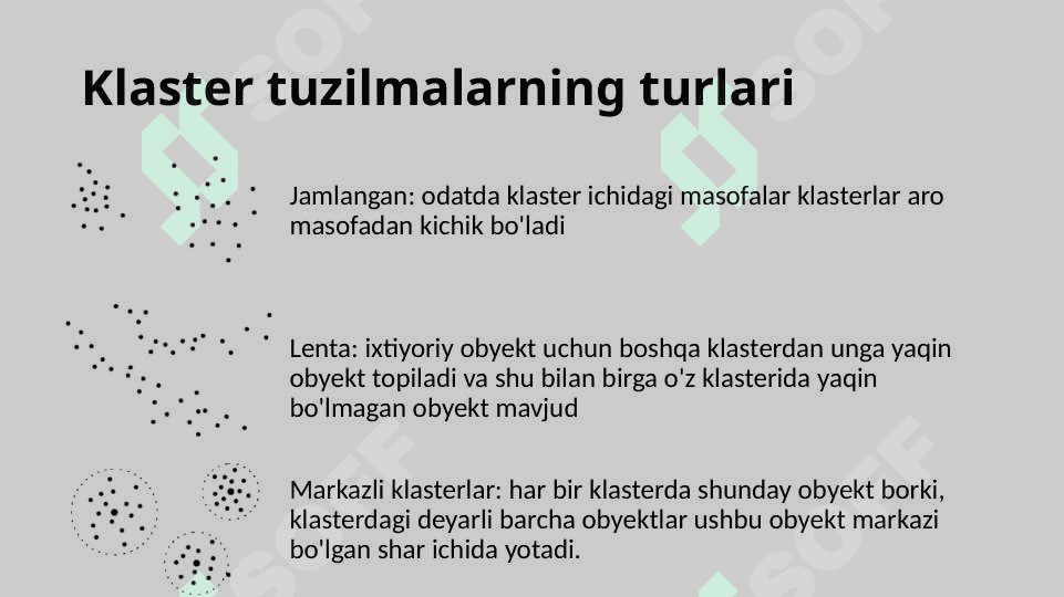 Klasterlash masalasi. K-means, DBSCAN, C-means algoritmlari. 5
