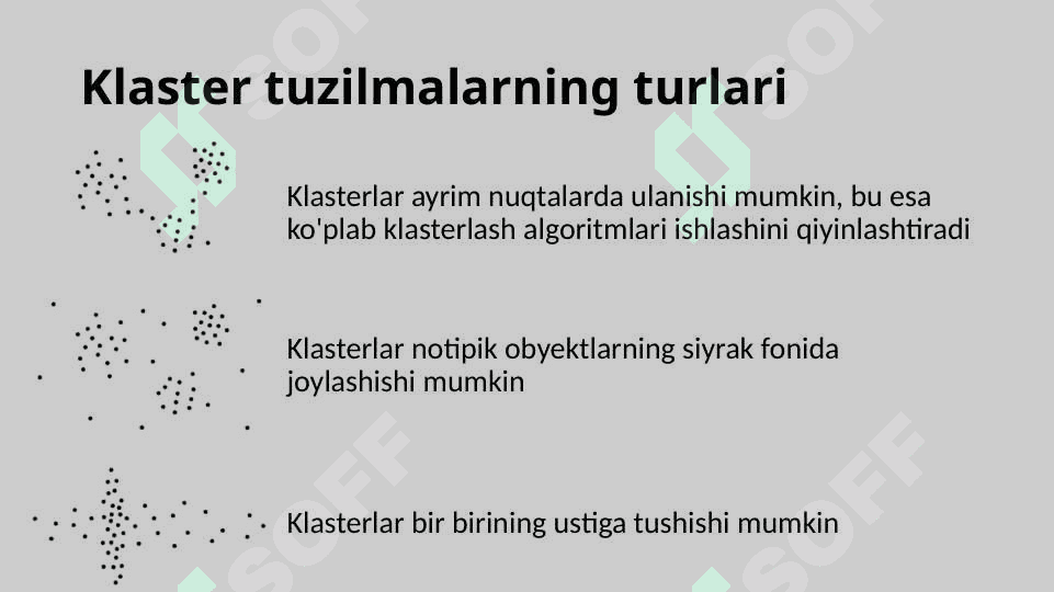 Klasterlash masalasi. K-means, DBSCAN, C-means algoritmlari. 6
