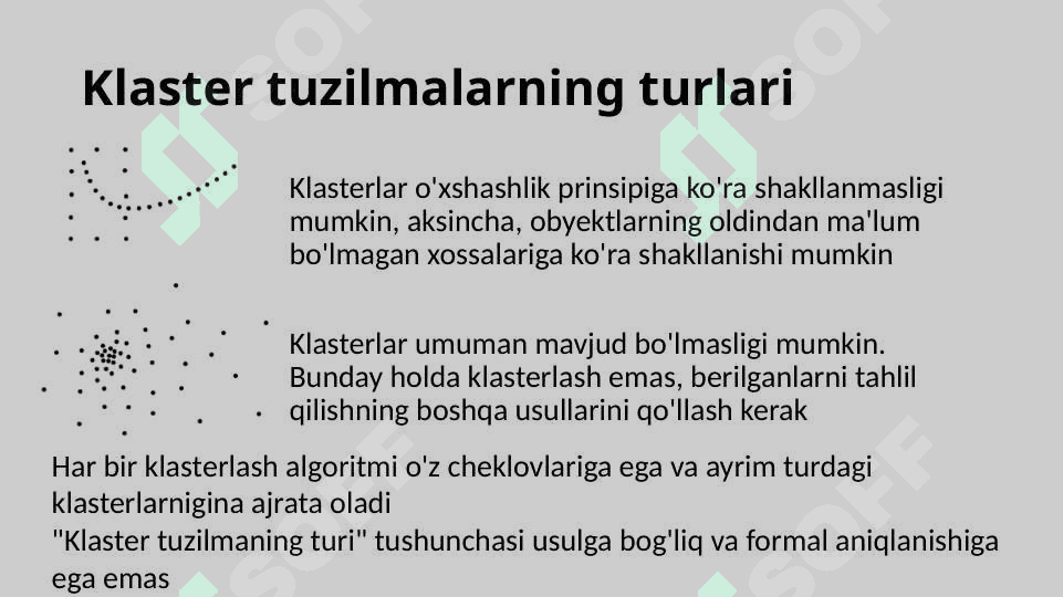 Klasterlash masalasi. K-means, DBSCAN, C-means algoritmlari. 7