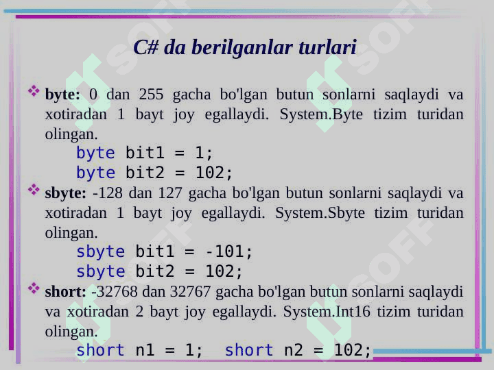 C# da berilganlar turlari 3