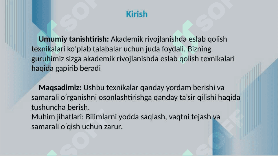 Akademik rivojlanishda eslab qolish texnikalaridan foydalanish. 3
