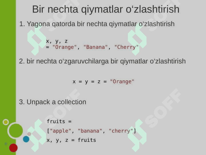 Pythonda o‘zgaruvchilar va ma’lumot turlari. Operatorlar. 6