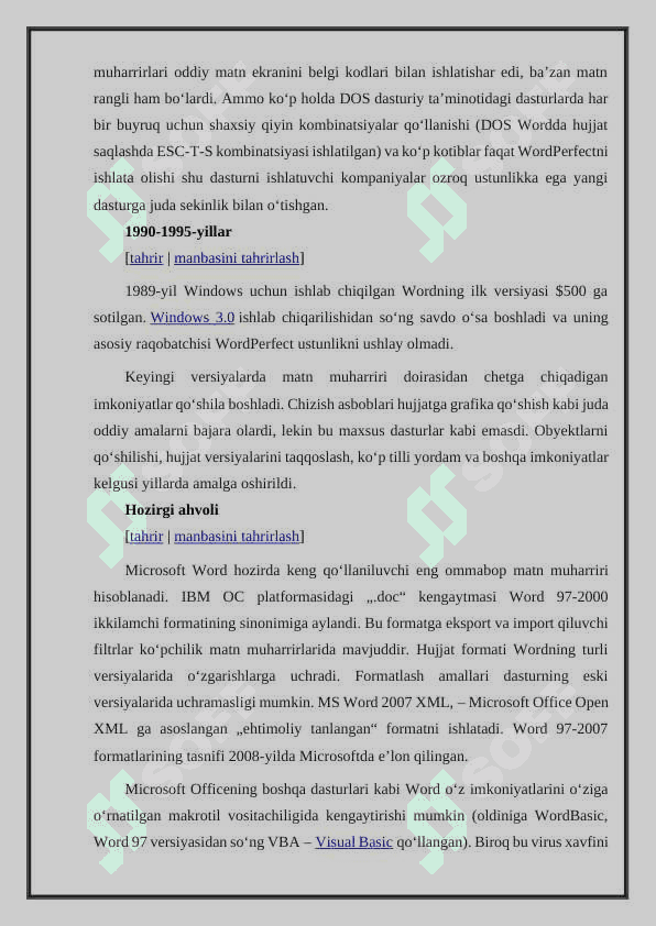 WORD MATN PROSESSORI.KIRITISH, TAHRIRLASH VA FORMARTLASH AMALLARI. HUJJAT TARKIBIGA RASM O’RNATISH. HUJJATNI BEZASH 2