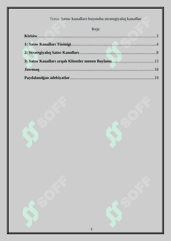 Satıw kanalları boyınsha strategiyalıq kanallar 2