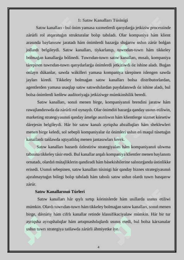 Satıw kanalları boyınsha strategiyalıq kanallar 4