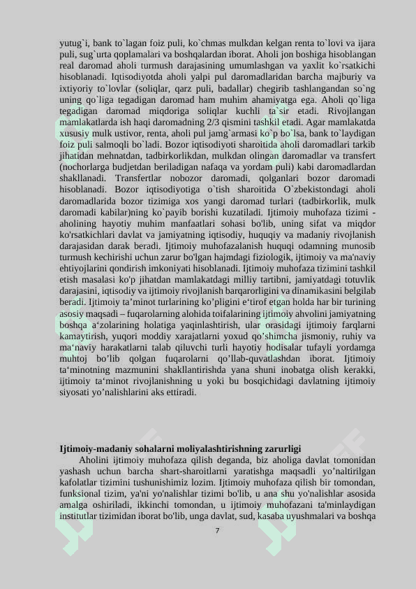 Ijtimoiy madaniy sohalarni moliyalashtirishda byudjetning  o’rni va  ahamiyati 7